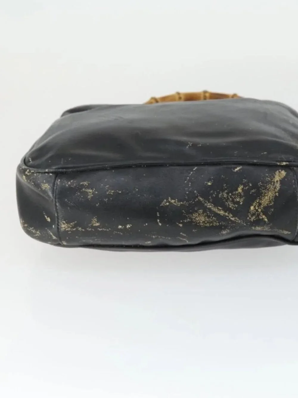 GUCCI Bamboo Hand Bag Leather Black Gold Auth 170494